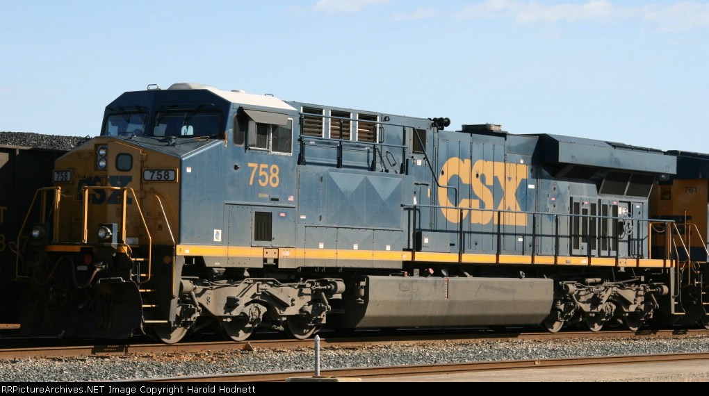 CSX 758 sits with other GE's in the yard
